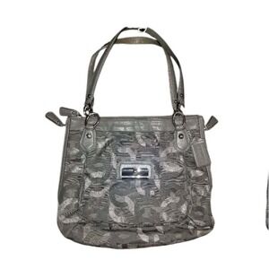 👜 Coach Kristin Signature Op Art Drawstring Tote Handbag Metallic Gray 12934